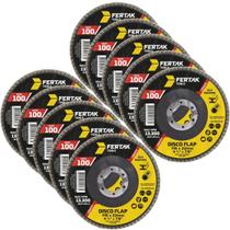 Disco Flap Cônico 115Mm Grão 100 Madeira Aço Desbaste 10 Un