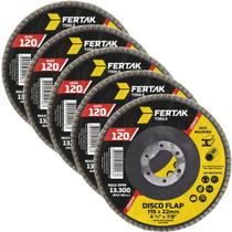 Disco Flap Cônico 115Mm Grão 120 Madeira Aço Desbaste 05 Un