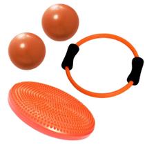 Disco Inflavel Equilibrio + Anel Flexivel + 2 Overball para Pilates 25cm Liveup Sports