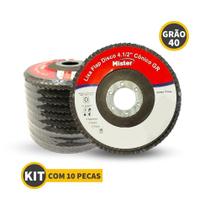 Disco Lixa Flap Reto 4.1/2 (115mm) Grão 40 Mister Kit 10 Pcs