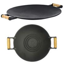 Disco Picanheira Redondo de Ferro Fundido com Alças de Madeira 35cm Libaneza