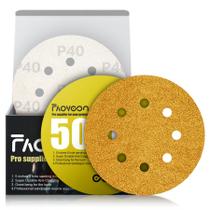 Discos de lixar Faoyoon de 12,7 cm Hook and Loop, 40 Grit, pacote com 50 Discos de lixar Faoyoon de 12,7 cm Hook and Loop, 40 Grit, pacote com 50