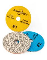 Discos de polimento PANFREET 4" diamantados, úmidos e secos, 3 etapas
