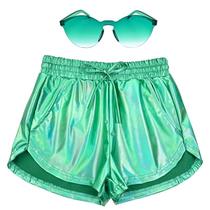 Disfraz de mujer con short metálico verde de alienígena con gafas Disfraz de mujer con short metálico verde de alienígena con gafas