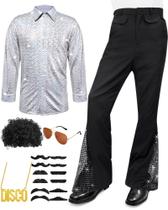 Disfraz Mepase de los 70s para Hombres, Atuendo Disco Plateado para Halloween