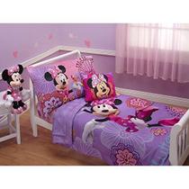 Disney 4 Piece Minnie's Fluttery Friends Toddler Bedding Set, Lavanda