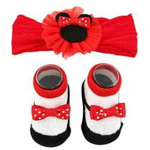 Disney Baby Girls' Minnie Mouse Gift Set Headband e Meias de 2 Peças (Recém-nascido: 0-12M), Tamanho 0-12 Meses, Minnie Headband e Meias Vermelhas