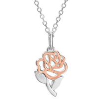 Disney Beauty and the Beast Two Tone Belle's Rose Pendant Necklace, Sterling Silver, 18"