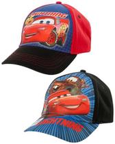 Disney Boys Cars Lightning McQueen Cotton Baseball Cap 2 Pack (Idades 2-7), Tamanho Idade 4-7, Carros Vermelhos e Preto