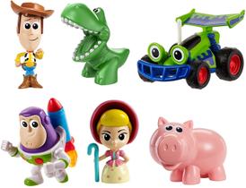 Disney e Pixar Toy Story Mini Andy's Toy Chest 6-Pack Clássico Personagens de Filme Figuras Coleções, Woody, Buzz Lightyear, Rex, Bo Peep, Hamm e RC, Tamanho Compacto para Jogo de História em Casa e Em Movimento