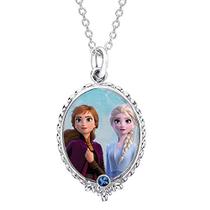 Disney Frozen 2 Irmãs Elsa e Anna Silver Plated Crystal Pingdant Necklace, 16 + 2" Extensor