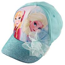 Disney Frozen Elsa e Anna Cotton Baseball Cap com Glitter Pom, Little Girls, Blue, Age 4-7