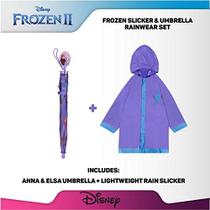 Disney Girl Disney Kids Slicker, Frozen Elsa Anna Toddler Little Girl Rain Wear Set, para Ag Slicker e guarda-chuva, azul roxo, 4-5T EUA