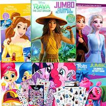Disney Junior Coloring Books Sortimento em massa para meninas crianças, pacote inclui 6 livros de atividade com adesivos - Com Princesa, Frozen, Meu Pequeno Pônei e Raya e O Último Dragão