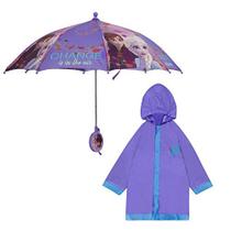Disney Kids Umbrella and Slicker, Frozen Elsa and Anna Toddler and Little Girl Rain Wear Set, para idades 4-7, azul/roxo, grande, idade 6-7