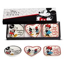 Disney Mickey e Minnie Mouse Mini Trinket Dish Set - Mini Bandeja de Bugiganga cerâmica, Conjunto de Presentes de 3 Peças - Suporte de anel de prato de joias