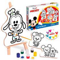 Disney Mickey Mouse Kit Artístico Infantil Com Cavalete Tela Ilustrada Paleta Tinta E Pincel