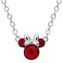 Disney Minnie Mouse Birthstone Joias, Colar pendente mês de nascimento de julho, prata banhada, cristal vermelho rubi