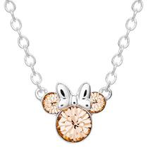 Disney Minnie Mouse Birthstone Joias, Colar pendente mês de nascimento de junho, prata banhada, cristal de pêssego leve