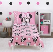 Disney Minnie Mouse - Blushing Minnie - Conjunto de cama para crianças de 4 peças - Cobertor de lã de coral, lençol inferior ajustado, lençol superior plano, fronha de tamanho padrão