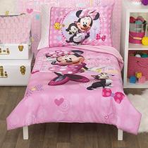 Disney Minnie Mouse Helping Friends 4 Piece Toddler Bedding set - Lençol, fronha, lençol superior e colcha de edredom - Rosa