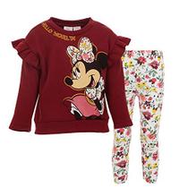 Disney Minnie Mouse Toddler Girls Fleece Pullover Moletom Legging Set Maroon 3T
