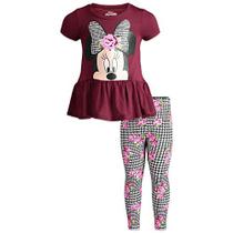 Disney Minnie Mouse Toddler Girls Ruffle Tunic Shirt & Legging Set (Vermelho, 3T)