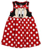 Disney Toddler Girls Minnie Face Dress, Red Polka Dot 3T
