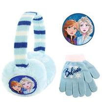 Disney Toddler Winter Earmuffs and Kids, Frozen 2 Ear Warmers for Girls Ages, Light Blue, Gloves-Age 4-7