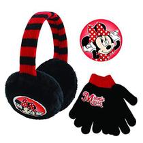 Disney Toddler Winter Earmuffs and Kids Gloves, Minnie Mouse Ear Warmers, Black, Little Girls, Ages 4-7