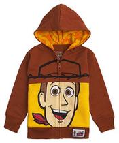 Disney Toy Story Big Face Zip-Up Hoodies -Buzz Lightyear, Sheriff Woody - Boys (Woody Brown, 3T)