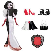 Disney Villains Cruella De Vil Boneca de Moda, Acessórios e Roupas Removíveis, Brinquedo de Vilões da Disney para Crianças 5 Anos de Idade e Para Cima