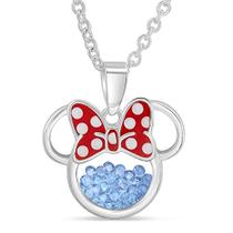 Disney Women and Girls Birthstone Joias Minnie Mouse Dezembro Luz Azul Topaz Cúbico Zirconia Shaker Pingente Colar, Prata Banhado, 18+2" Extensor