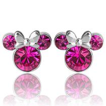 Disney Women's Jewely Minnie Mouse Silver Plated October Crystal Birthstone Stud Brincos