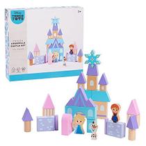 Disney Wooden Toys Frozen Arendelle Castle Block Set, mais de 30 peças incluem Elsa, Anna e Olaf Block Figures, exclusivo da Amazon, por Just Play