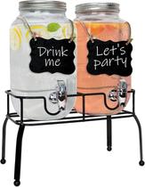 Dispensador de bebidas de vidro Estilo, conjunto de 2 3,8 L com suporte Dispensador de bebidas de vidro Estilo, conjunto de 2 3,8 L com suporte