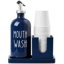 Dispensador de enxaguatório bucal Bivvclaz Glass 500 mL com porta-copos azul marinho