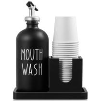 Dispensador de enxaguatório bucal Bivvclaz Glass 500mL com porta-copos preto