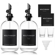 Dispensador de enxaguatório bucal HomeFeel Black Glass 375 ml, pacote com 2 xícaras