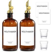 Dispensador de enxaguatório bucal TOLDATLI Amber Glass 500 mL com copo, pacote com 2 unidades