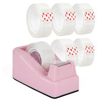 Dispensador de fita de mesa Zuiaso rosa com base pesada e 6 rolos Dispensador de fita de mesa Zuiaso rosa com base pesada e 6 rolos
