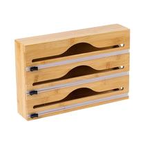 Dispensador De Papel Alumínio De Parede Em Bambu Com Cortador, Organizador De Papel Plástico Para Dispensador De Papel Alumínio De Parede Em Bambu Com Cortador, Organizador De Papel Plástico Para