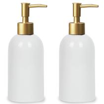 Dispensador de sabão em cerâmica Feesok White com bomba dourada, 400 ml, pacote com 2 unidades