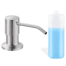 Dispensador de sabão embutido para pia de cozinha, cabeça de bomba de bancada de aço inoxidável de níquel escovado (plástico embutido), dispensador de loção para mãos com frasco recarregável de 17 onças