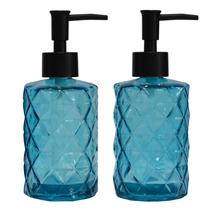 Dispensador de sabão YYTSGG Blue Glass com bomba de plástico preta 350mL 2Pk
