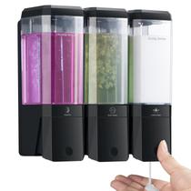 Dispensador de sabonete de banho montado na parede de 3 câmaras 1.5L - preto