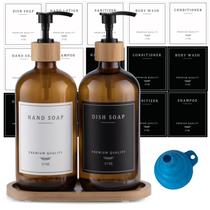 Dispensador de sabonete, ovos, som de vidro âmbar, com bomba e bandeja de 17 onças