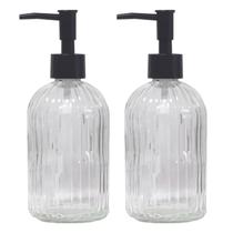Dispensador de sabonete YYTSGG de vidro transparente de 400 ml com listra vertical, pacote com 2 unidades