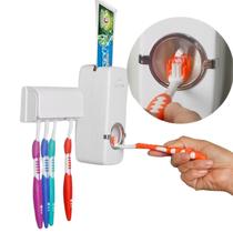 Dispenser Aplicador de Pasta de Dente Creme Dental e Porta Escova Suporte Kit Parede Banheiro