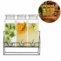 Dispenser bebidas cristal kit 3 suqueiras vidro tripla suporte tampa hermetica suco agua prime Dispenser bebidas cristal kit 3 suqueiras vidro tripla suporte tampa hermetica suco agua prime
